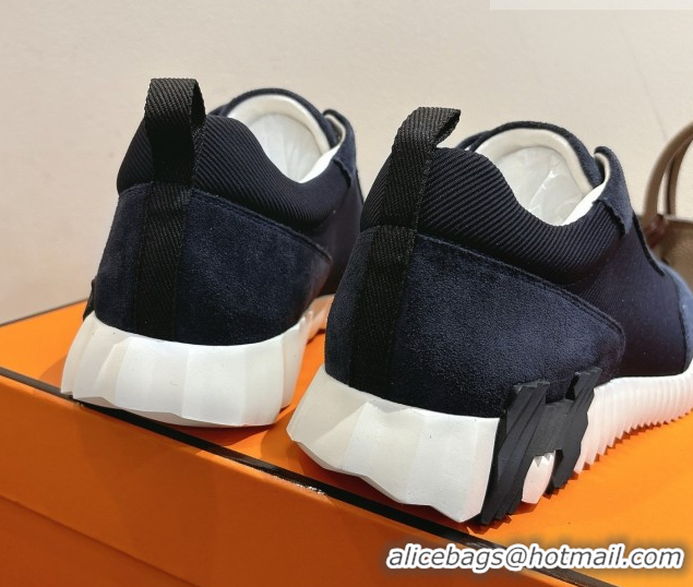 Duplicate Hermes Bouncing Sneakers in Fabric and Suede Dark Blue 1222025 2026
