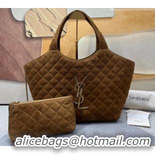 New Design Saint Laurent Icare Medium Shopping Bag in Quilted Suede 858191 Brown 2026