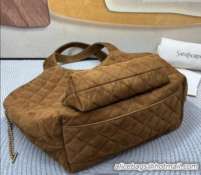 New Design Saint Laurent Icare Medium Shopping Bag in Quilted Suede 858191 Brown 2026