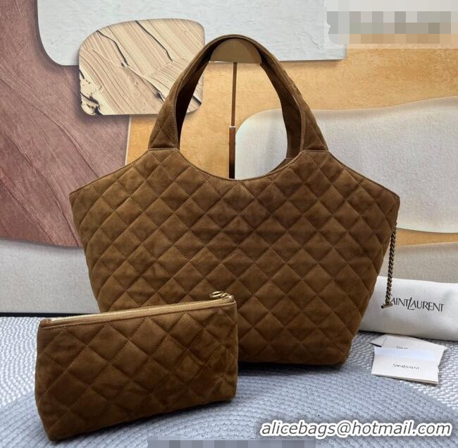 New Design Saint Laurent Icare Medium Shopping Bag in Quilted Suede 858191 Brown 2026