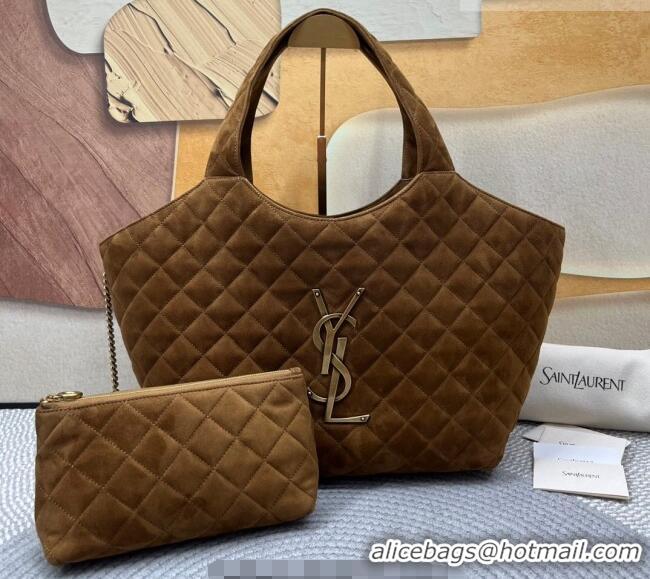 New Design Saint Laurent Icare Medium Shopping Bag in Quilted Suede 858191 Brown 2026