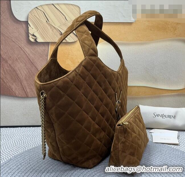 New Design Saint Laurent Icare Medium Shopping Bag in Quilted Suede 858191 Brown 2026