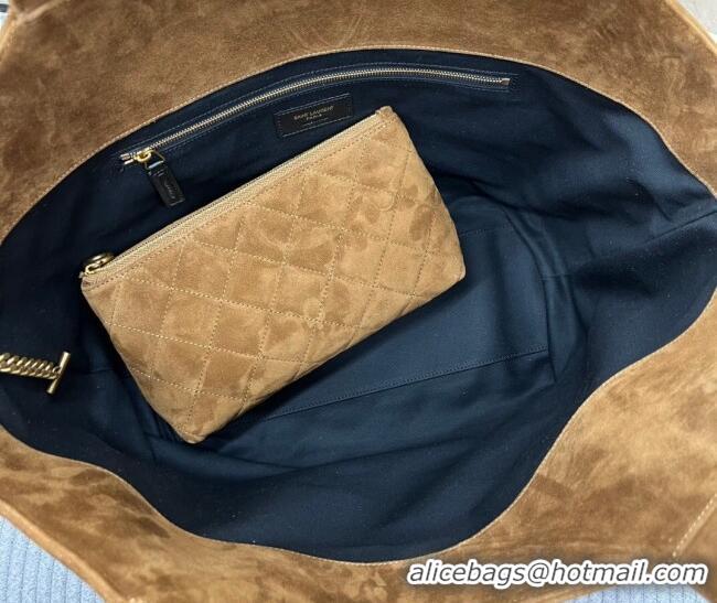 New Design Saint Laurent Icare Medium Shopping Bag in Quilted Suede 858191 Brown 2026