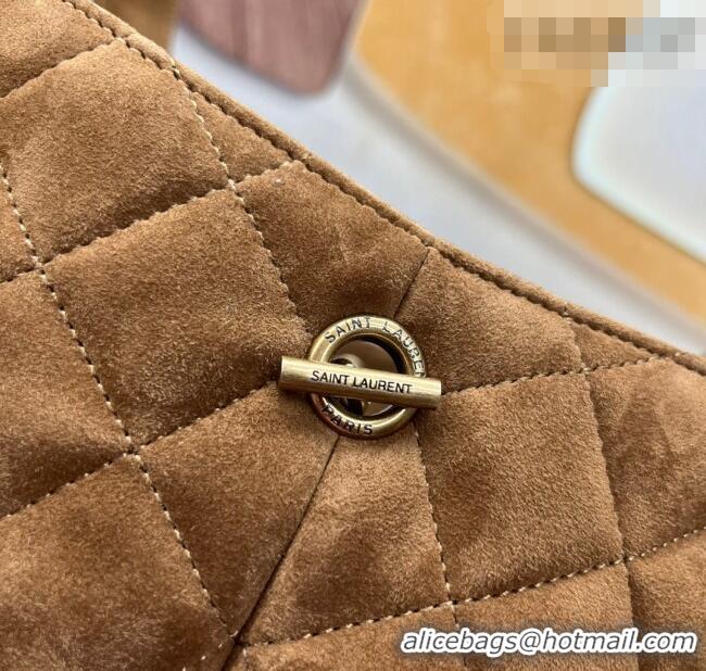 New Design Saint Laurent Icare Medium Shopping Bag in Quilted Suede 858191 Brown 2026