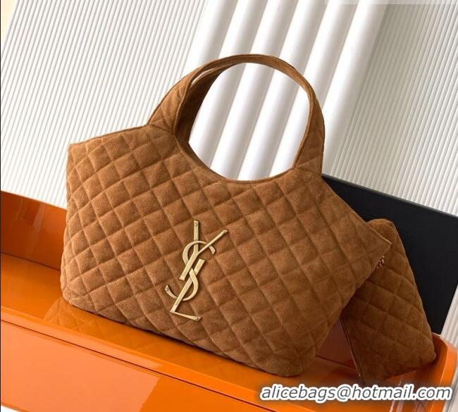 Buy Promotional Saint Laurent Icare Medium Shopping Bag in Quilted Suede 858191 Caramel 2026