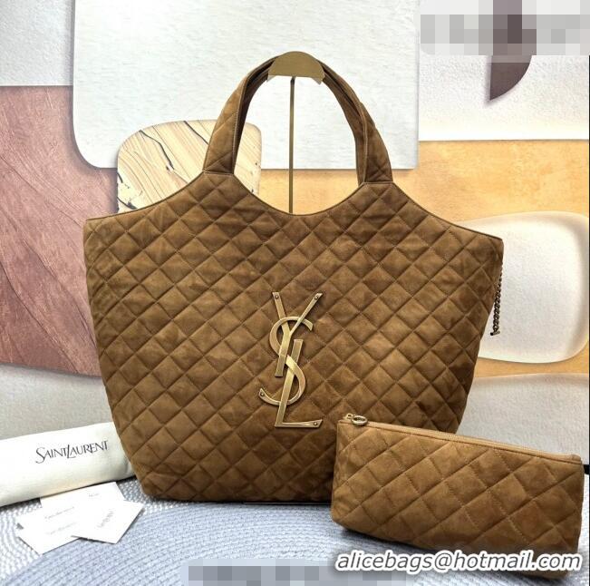 Best Quality Saint Laurent Icare Maxi Shopping Bag in Quilted Suede 698651 Brown 2026
