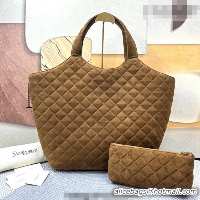 Best Quality Saint Laurent Icare Maxi Shopping Bag in Quilted Suede 698651 Brown 2026