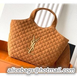 Well Crafted Saint Laurent Icare Maxi Shopping Bag in Quilted Suede 698651 Caramel 2026