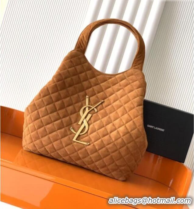Well Crafted Saint Laurent Icare Maxi Shopping Bag in Quilted Suede 698651 Caramel 2026