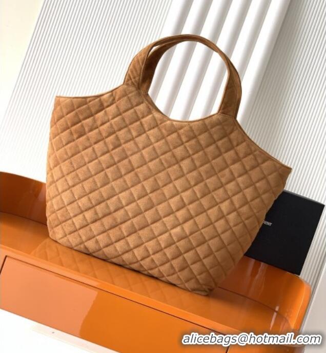 Well Crafted Saint Laurent Icare Maxi Shopping Bag in Quilted Suede 698651 Caramel 2026