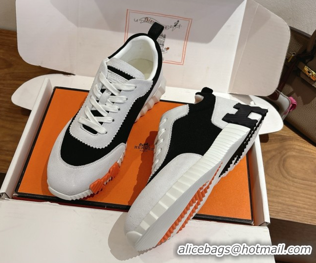 Buy Discount Hermes Bouncing Sneakers in Fabric and Suede Grey/Black 1222029 2026