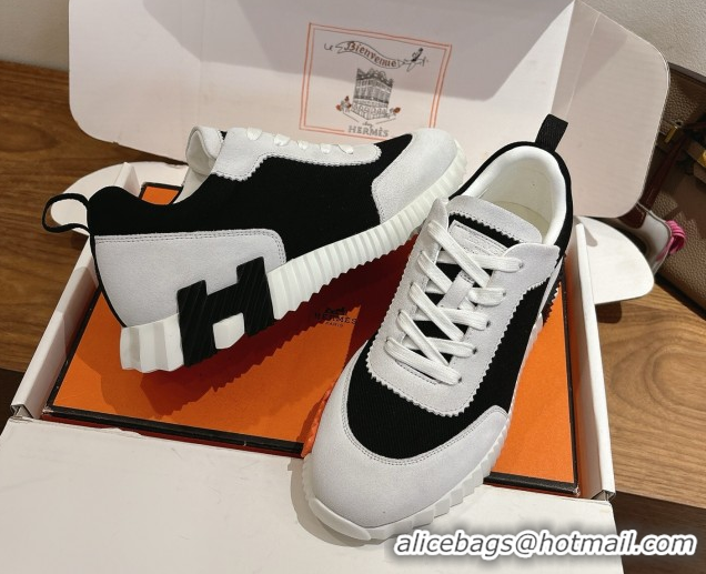 Buy Discount Hermes Bouncing Sneakers in Fabric and Suede Grey/Black 1222029 2026