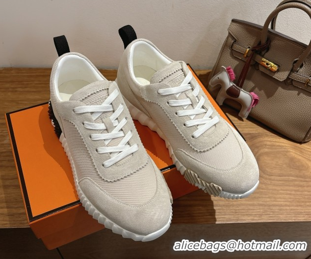 Design Cheap Hermes Bouncing Sneakers in Fabric and Suede Beige Grey 1222030 2026