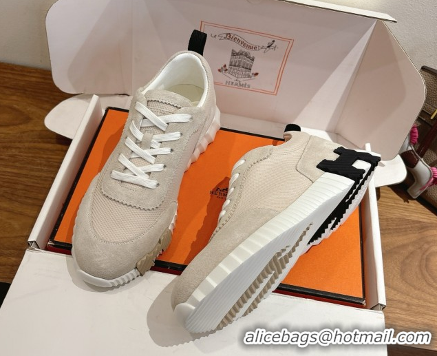 Design Cheap Hermes Bouncing Sneakers in Fabric and Suede Beige Grey 1222030 2026