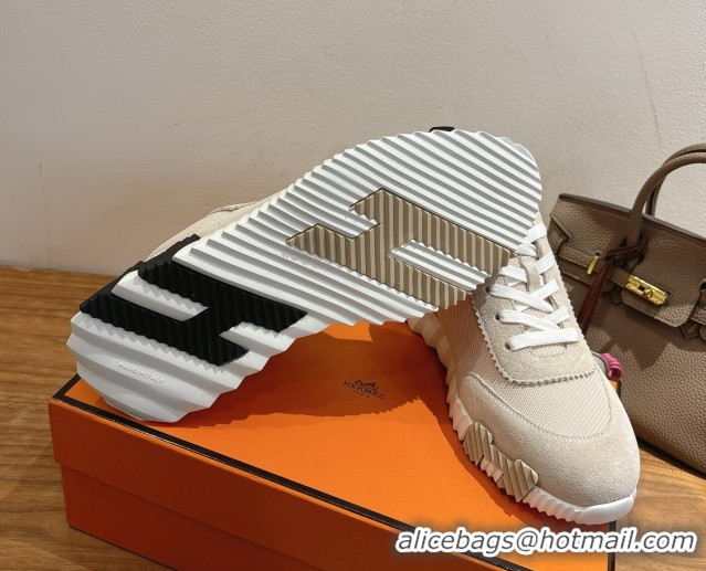 Design Cheap Hermes Bouncing Sneakers in Fabric and Suede Beige Grey 1222030 2026