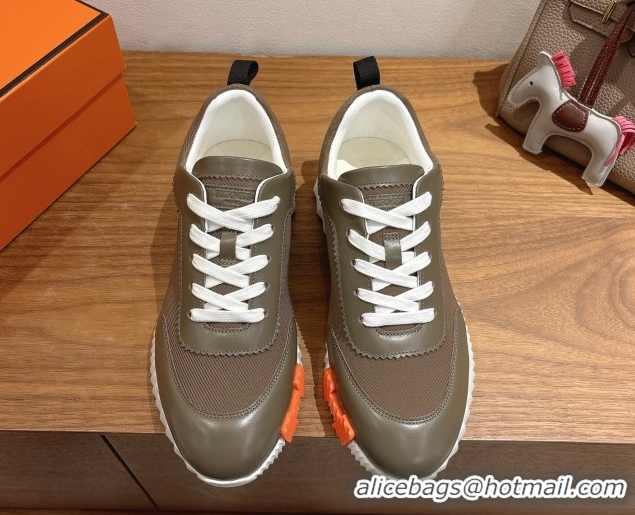 Duplicate Hermes Bouncing Sneakers in Fabric and Leather Green/Brown 1222032 2026