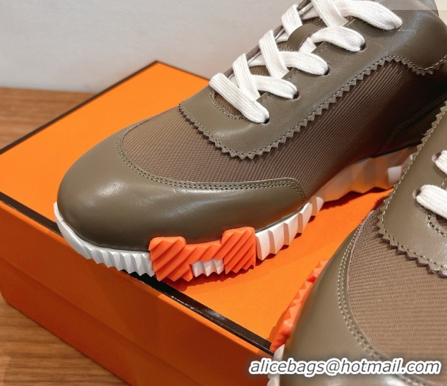 Duplicate Hermes Bouncing Sneakers in Fabric and Leather Green/Brown 1222032 2026