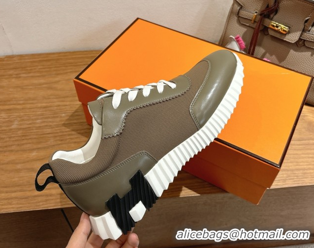 Duplicate Hermes Bouncing Sneakers in Fabric and Leather Green/Brown 1222032 2026
