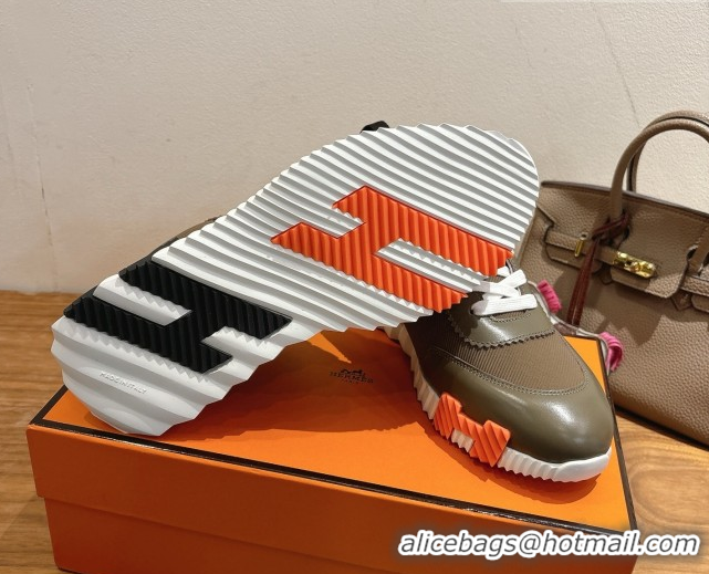 Duplicate Hermes Bouncing Sneakers in Fabric and Leather Green/Brown 1222032 2026