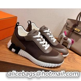 Discount Hermes Bouncing Sneakers in Fabric and Leather Dark Brown 1222033 2026