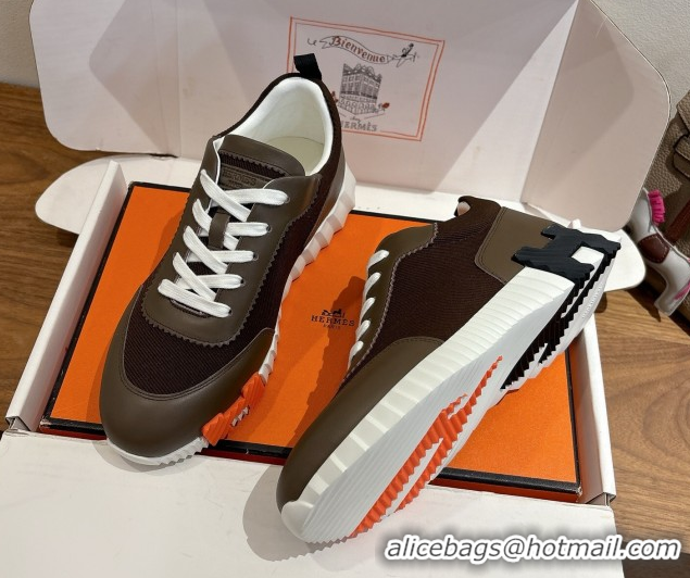 Discount Hermes Bouncing Sneakers in Fabric and Leather Dark Brown 1222033 2026