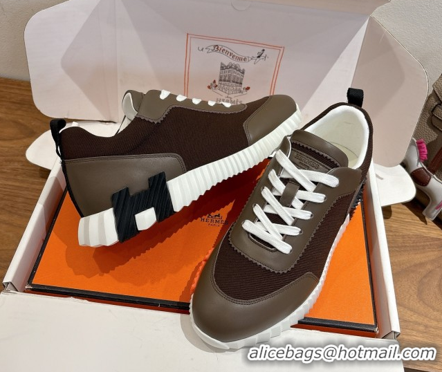 Discount Hermes Bouncing Sneakers in Fabric and Leather Dark Brown 1222033 2026