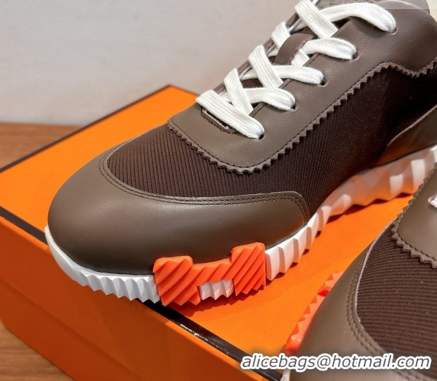 Discount Hermes Bouncing Sneakers in Fabric and Leather Dark Brown 1222033 2026