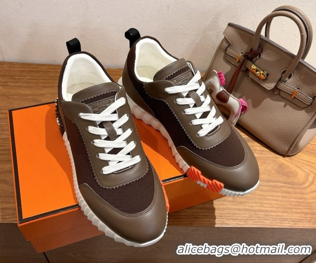 Discount Hermes Bouncing Sneakers in Fabric and Leather Dark Brown 1222033 2026