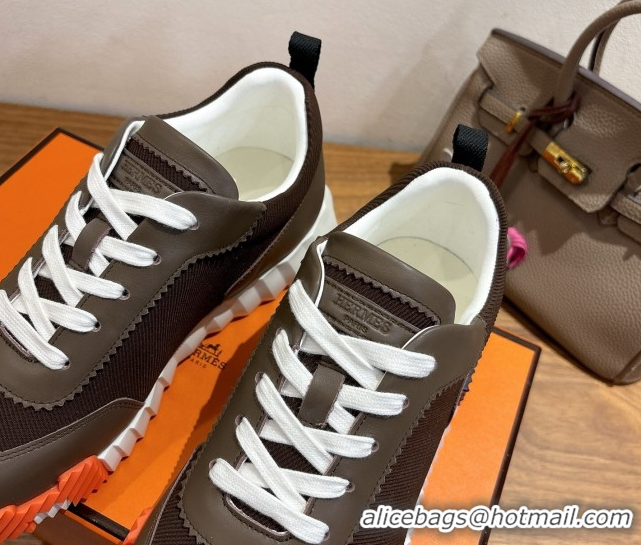 Discount Hermes Bouncing Sneakers in Fabric and Leather Dark Brown 1222033 2026