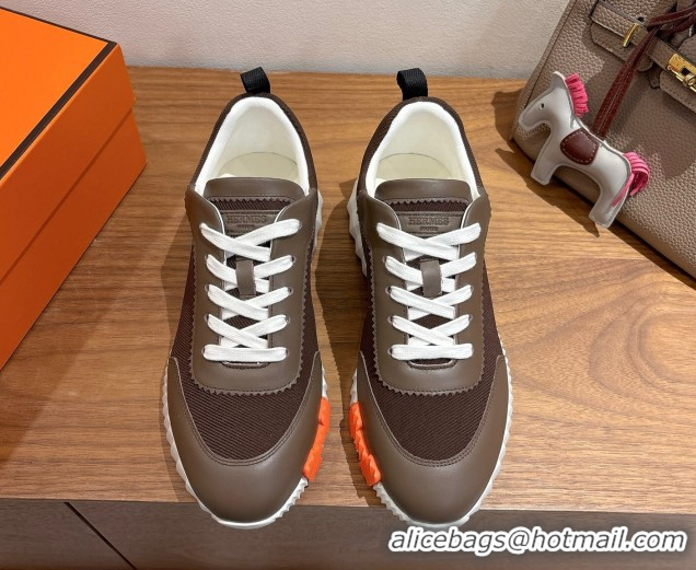 Discount Hermes Bouncing Sneakers in Fabric and Leather Dark Brown 1222033 2026