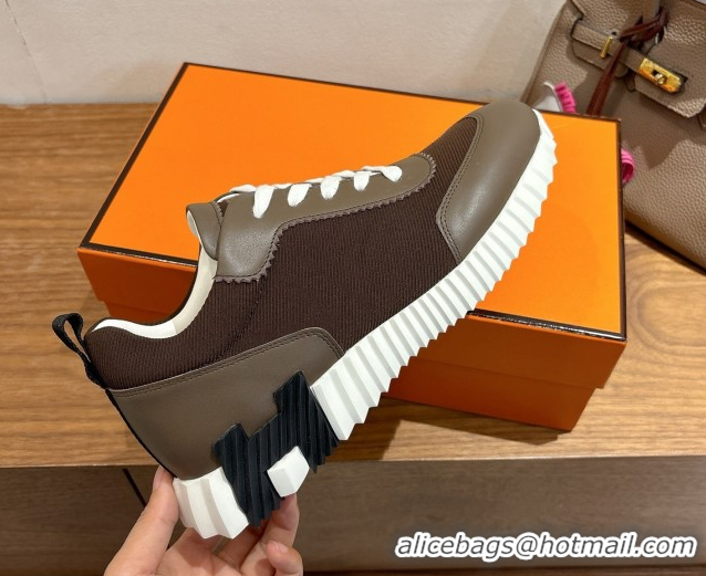 Discount Hermes Bouncing Sneakers in Fabric and Leather Dark Brown 1222033 2026