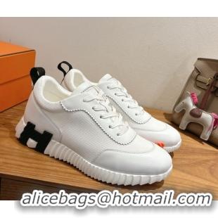 Duplicate Hermes Bouncing Sneakers in Fabric and Leather White 1222035 2026