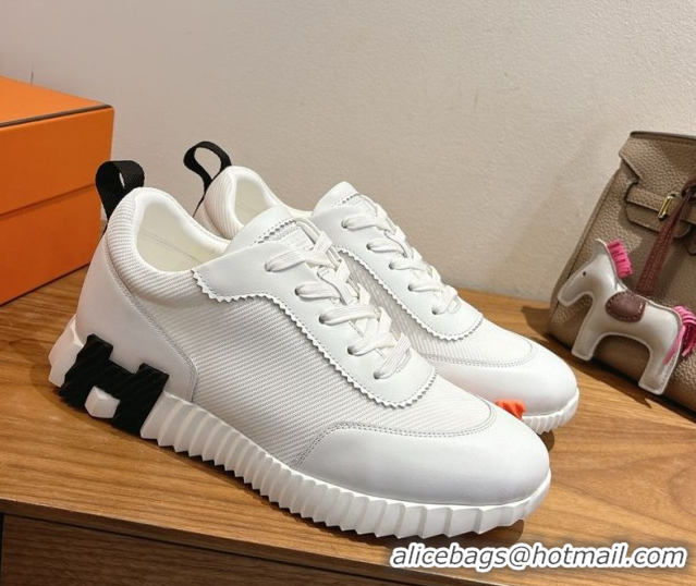 Duplicate Hermes Bouncing Sneakers in Fabric and Leather White 1222035 2026