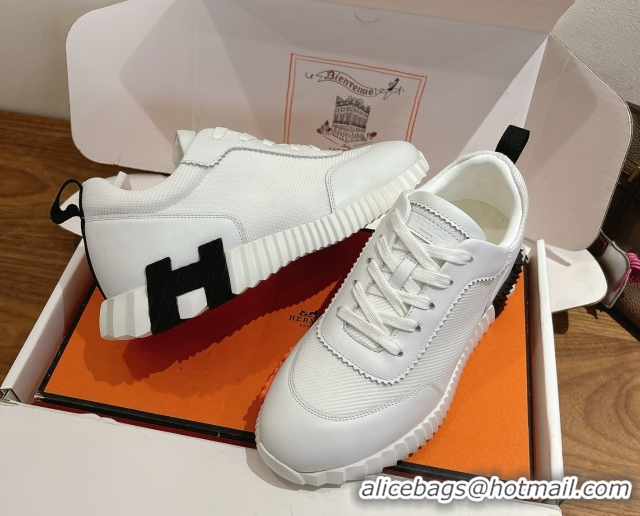 Duplicate Hermes Bouncing Sneakers in Fabric and Leather White 1222035 2026