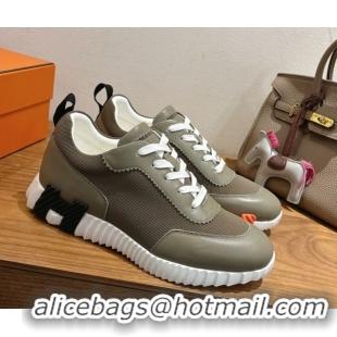 Sumptuous Hermes Bouncing Sneakers in Fabric and Leather Khaki Green 1222036 2026