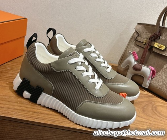 Sumptuous Hermes Bouncing Sneakers in Fabric and Leather Khaki Green 1222036 2026