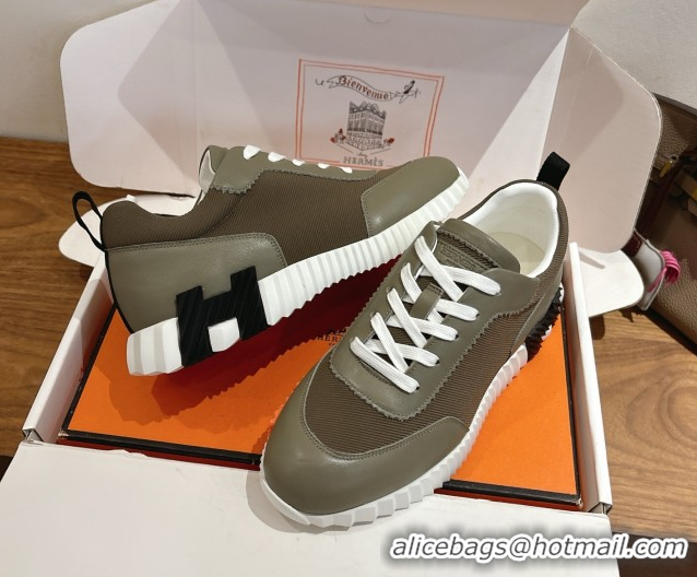 Sumptuous Hermes Bouncing Sneakers in Fabric and Leather Khaki Green 1222036 2026