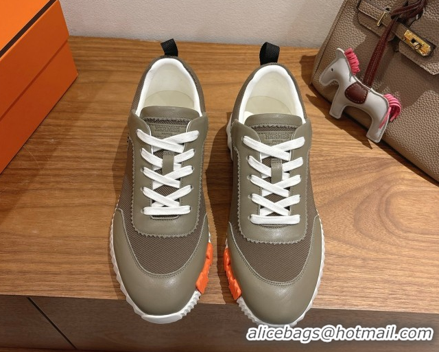 Sumptuous Hermes Bouncing Sneakers in Fabric and Leather Khaki Green 1222036 2026