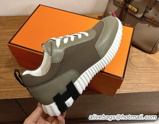 Sumptuous Hermes Bouncing Sneakers in Fabric and Leather Khaki Green 1222036 2026