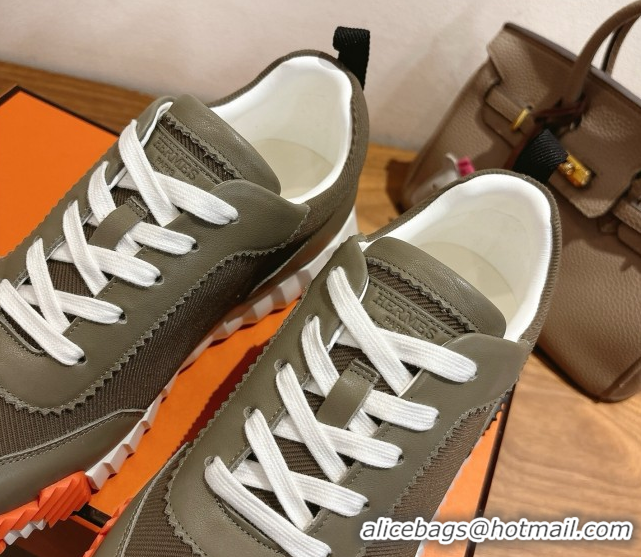 Sumptuous Hermes Bouncing Sneakers in Fabric and Leather Khaki Green 1222036 2026