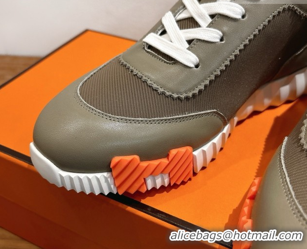 Sumptuous Hermes Bouncing Sneakers in Fabric and Leather Khaki Green 1222036 2026
