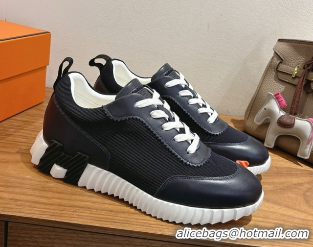 Good Quality Hermes Bouncing Sneakers in Fabric and Leather Dark Blue 1222038 2026