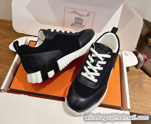 Good Quality Hermes Bouncing Sneakers in Fabric and Leather Dark Blue 1222038 2026