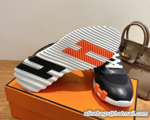 Good Quality Hermes Bouncing Sneakers in Fabric and Leather Dark Blue 1222038 2026