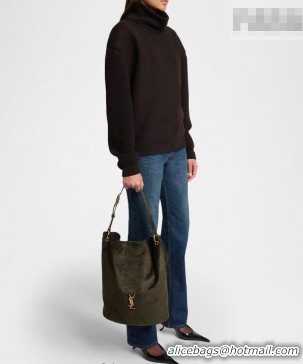 Buy Discount Saint Laurent Niki Supple Bucket Bag in Suede 8443461 Green 2025