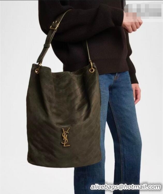 Buy Discount Saint Laurent Niki Supple Bucket Bag in Suede 8443461 Green 2025