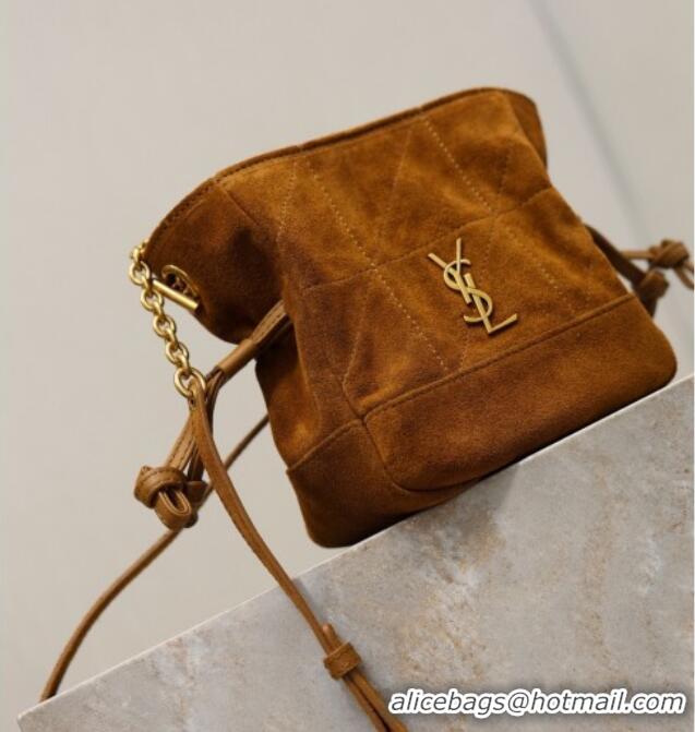 Luxury Cheap Saint Laurent Jamie Mini Shoulder Pouch Bag in Suede 859174 Caramel 2026