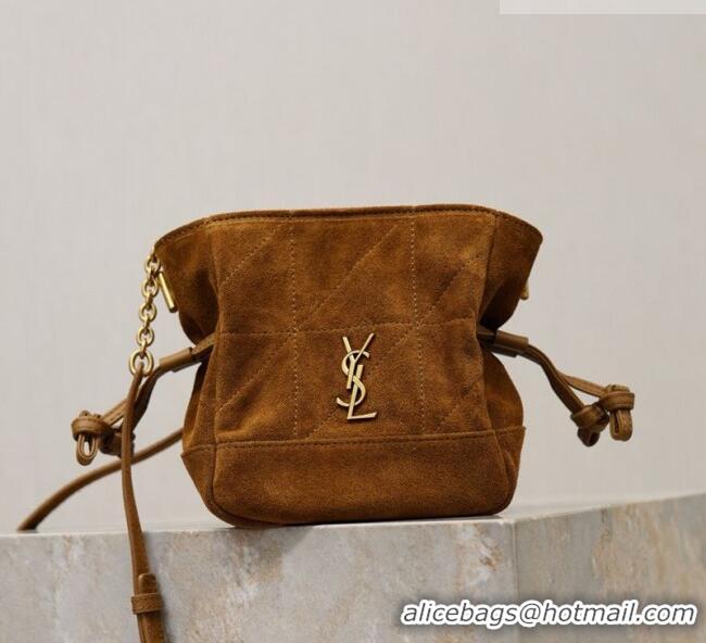 Luxury Cheap Saint Laurent Jamie Mini Shoulder Pouch Bag in Suede 859174 Caramel 2026