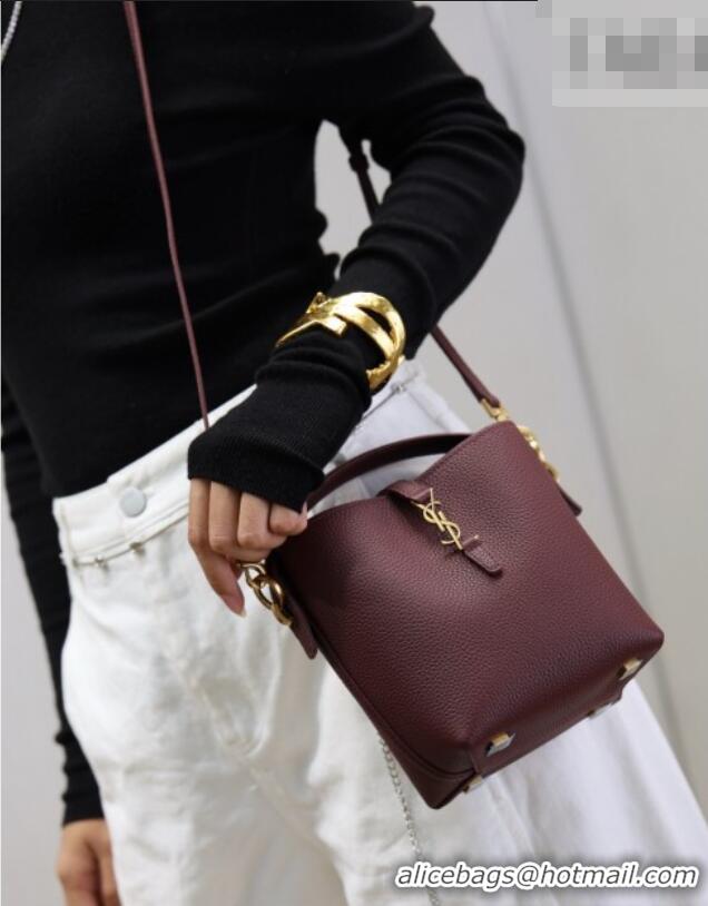 Best Price Saint Laurent LE 37 Mini Bucket Bag in Grained leather 765870 Burgundy 2026
