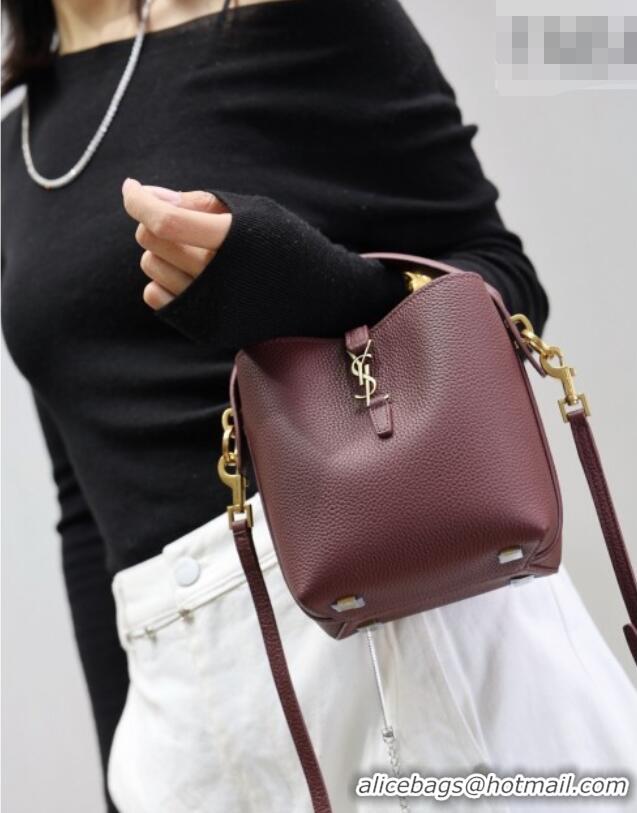 Best Price Saint Laurent LE 37 Mini Bucket Bag in Grained leather 765870 Burgundy 2026
